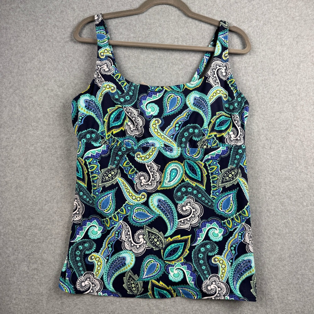 Lands End Tankini Top Womens 18L Navy Blue Paisley Underwire Adjustable Straps